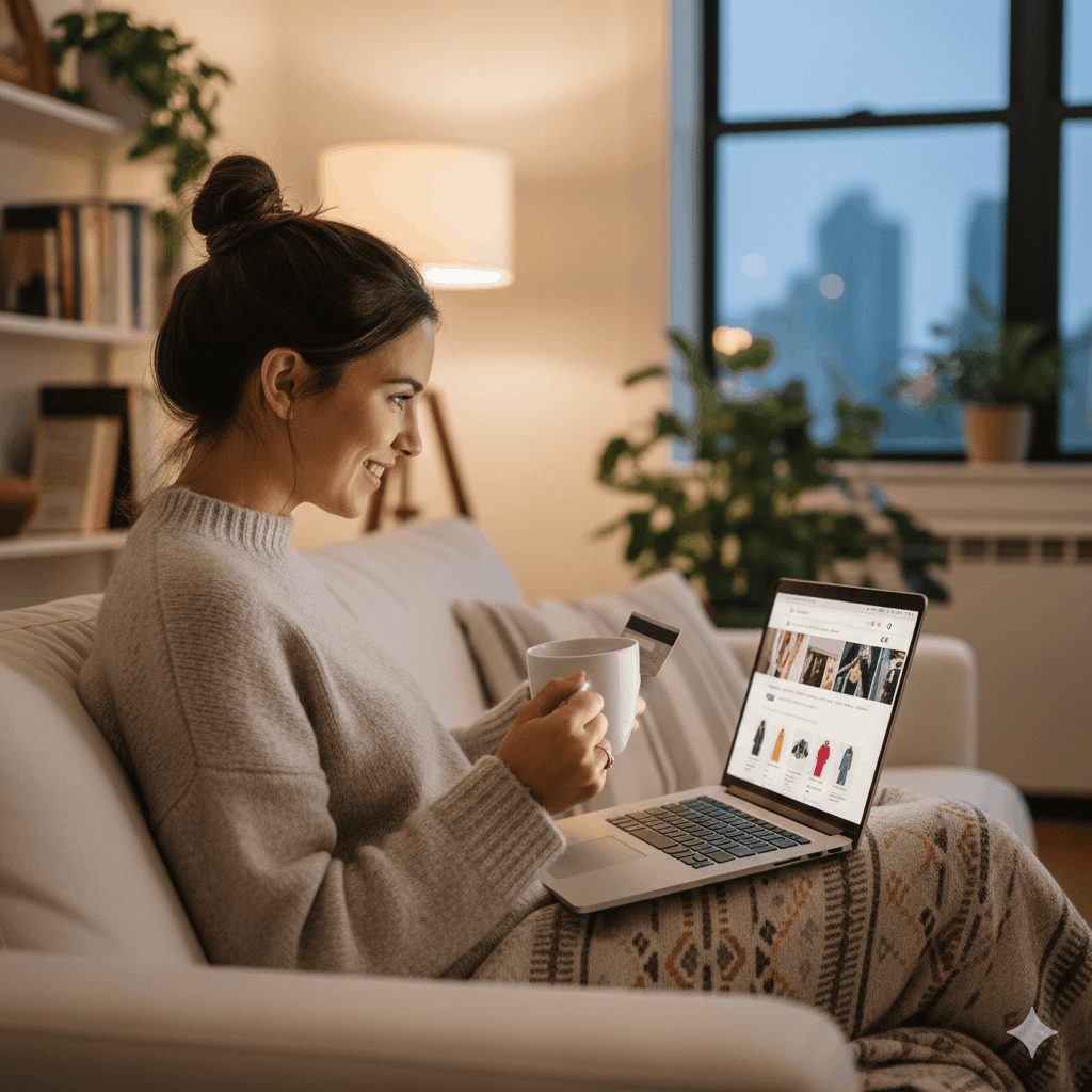 Frau surft im Netz Warum ist ein guter Onlineshop wichtig Was bringt er Kunden und Onlineshop-Betreibern