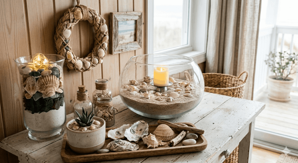 Deko-Ideen mit Muscheln und Sand 2026 Maritime Eleganz für Zuhause