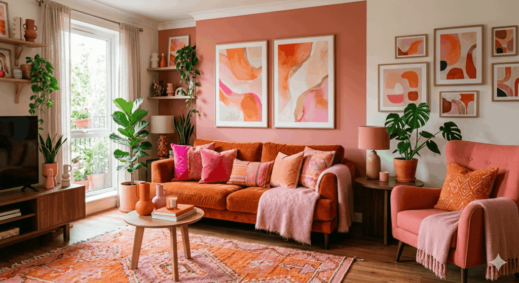 Einrichtungsstil Orange Pink Ideen 2026 Mutige Farben, moderne Räume und warme Energie